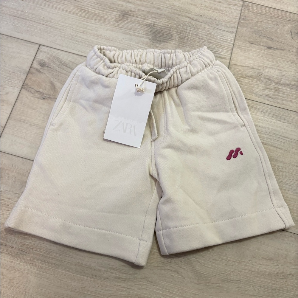 Zara Off-White Shorts with Subtle Pink Detail